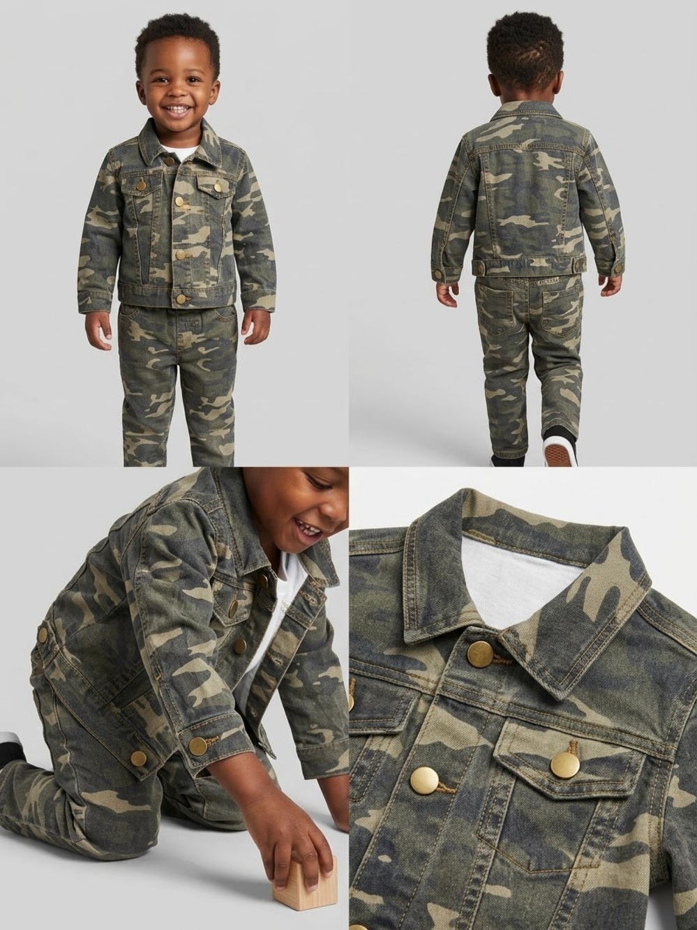 Kids' Camouflage Denim Jacket - Olive Camo